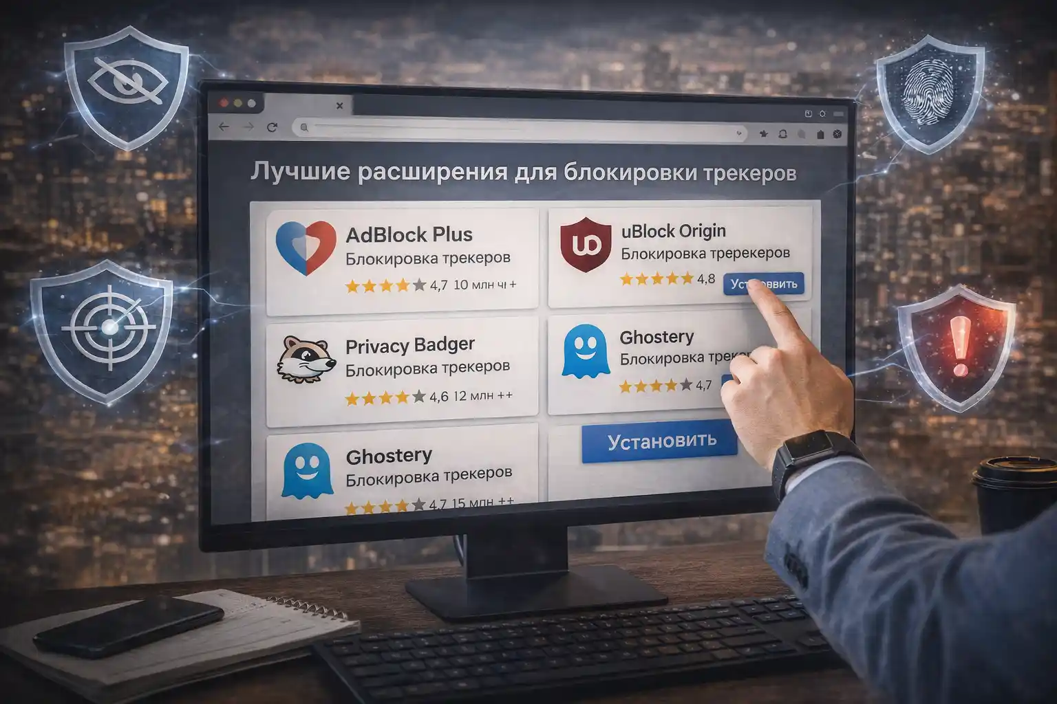 Отслеживание активности пользователей в интернете стало стандартной практикой. Рекламные сети, аналитические сервисы и сторонние скрипты собирают данные о поведении, интересах и действиях на сайтах. В результате формируется цифровой профиль, который используется для таргетинга и анализа. Расширения для блокировки трекеров позволяют ограничить этот сбор данных. Они фильтруют запросы, блокируют сторонние скрипты и повышают уровень приватности. При этом важно выбрать правильный инструмент, так как не все решения одинаково эффективны. Как работают блокировщики трекеров Основной принцип работы — фильтрация сетевых запросов. Когда страница загружается, расширение анализирует все соединения и блокирует те, которые связаны с отслеживанием. Используются списки фильтров, которые содержат известные домены трекеров. Также применяются эвристические методы, позволяющие выявлять новые источники отслеживания. Некоторые решения дополнительно защищают от цифрового отпечатка и ограничивают доступ к данным браузера. Основные функции блокировка рекламных и аналитических скриптов; фильтрация сетевых запросов; защита от отслеживания; снижение нагрузки на страницы; ускорение загрузки сайтов; контроль сторонних соединений. Эти функции обеспечивают базовый уровень защиты приватности. Лучшие расширения для блокировки трекеров Ниже представлены проверенные решения, которые показывают высокую эффективность и стабильность работы. :contentReference[oaicite:0]{index=0} Один из самых эффективных блокировщиков. Использует мощную систему фильтров и при этом минимально нагружает систему. Преимущество — высокая гибкость и возможность тонкой настройки. :contentReference[oaicite:1]{index=1} Разработан организацией Electronic Frontier Foundation. Автоматически определяет трекеры на основе поведения, а не только списков. Подходит для пользователей, которые не хотят вручную настраивать фильтры. :contentReference[oaicite:2]{index=2} Предлагает подробную информацию о трекерах на странице. Позволяет управлять блокировкой и анализировать активность. Подходит для тех, кто хочет видеть, что именно блокируется. :contentReference[oaicite:3]{index=3} Комплексное решение для блокировки рекламы и трекеров. Имеет удобный интерфейс и готовые настройки. Подходит для пользователей, которым важна простота. :contentReference[oaicite:4]{index=4} Фокусируется на защите приватности и ускорении загрузки страниц. Блокирует основные источники отслеживания. Подходит для базового уровня защиты. Как выбрать подходящее расширение Выбор зависит от задач и уровня подготовки пользователя. Универсального решения нет. Если требуется максимальная защита — стоит выбирать расширения с гибкой настройкой. Они позволяют контролировать фильтры и поведение. Если важна простота — лучше использовать решения с автоматической настройкой. Критерии выбора эффективность блокировки; нагрузка на систему; возможность настройки; обновление фильтров; совместимость с браузером; репутация разработчика. Комплексная оценка позволяет выбрать оптимальный инструмент. Ошибки при использовании блокировщиков Основная ошибка — установка нескольких расширений одновременно. Это может привести к конфликтам и снижению производительности. Также пользователи часто отключают фильтры без понимания последствий, что снижает уровень защиты. Еще одна проблема — игнорирование обновлений. Без актуальных списков фильтров эффективность падает. Один правильно настроенный блокировщик работает эффективнее, чем несколько конфликтующих расширений. Типичные ошибки установка нескольких блокировщиков; отключение фильтров; игнорирование обновлений; использование устаревших расширений; установка сомнительных дополнений; отсутствие настройки. Контроль этих факторов позволяет сохранить высокий уровень защиты. Как усилить защиту от трекеров Даже лучшие расширения не обеспечивают полной защиты. Для максимального эффекта необходимо использовать комплексный подход. Рекомендуется включать встроенные функции браузера, использовать приватные режимы и контролировать настройки. Дополнительно можно применять VPN и безопасные DNS-сервисы. Такой подход позволяет существенно снизить уровень отслеживания и повысить конфиденциальность. Блокировщики трекеров — это простой и эффективный инструмент, который позволяет вернуть контроль над своими данными и снизить влияние сторонних сервисов на приватность.